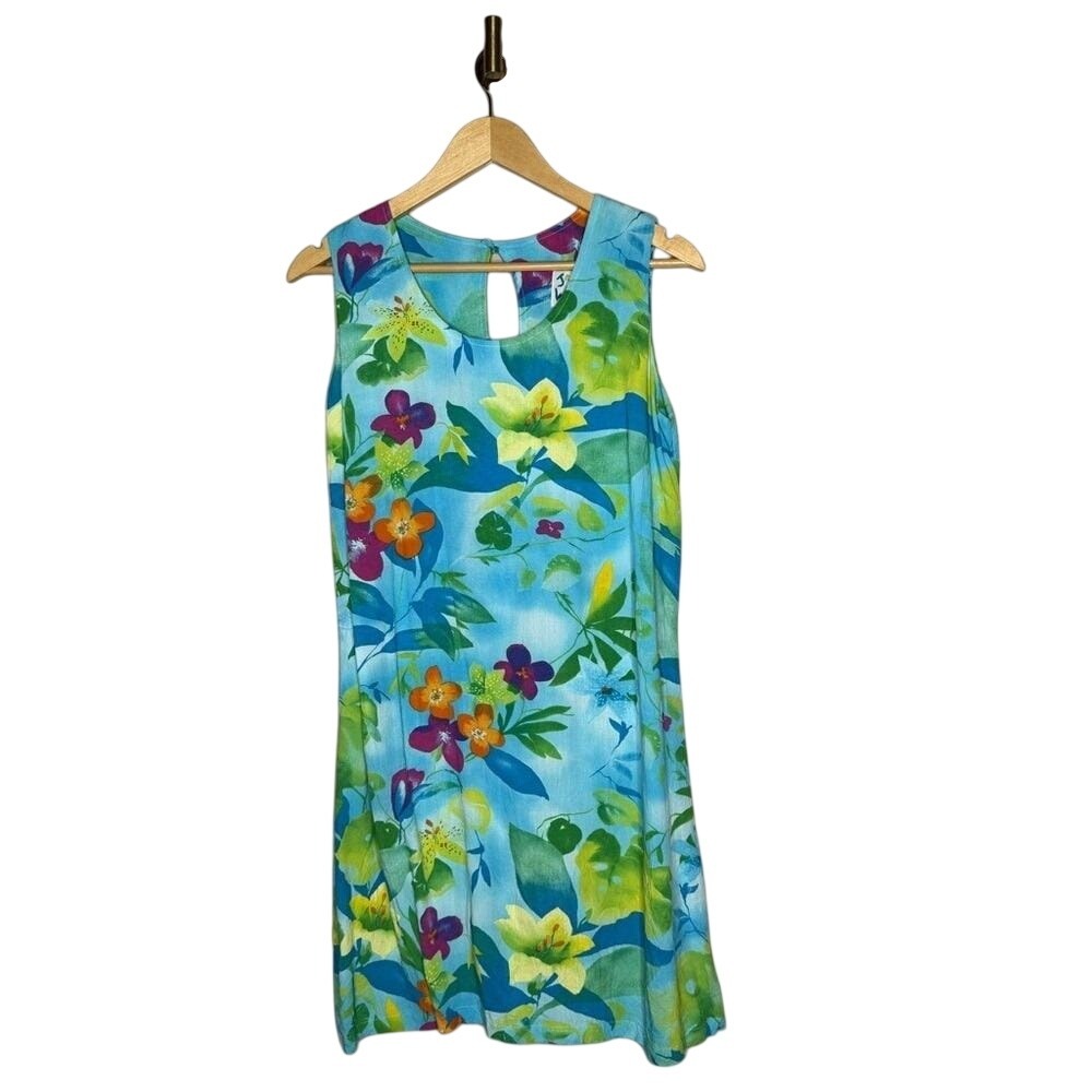 Vintage Jam's World Tropical‎ Floral Rayon Swing Dress Art to Wear Medium